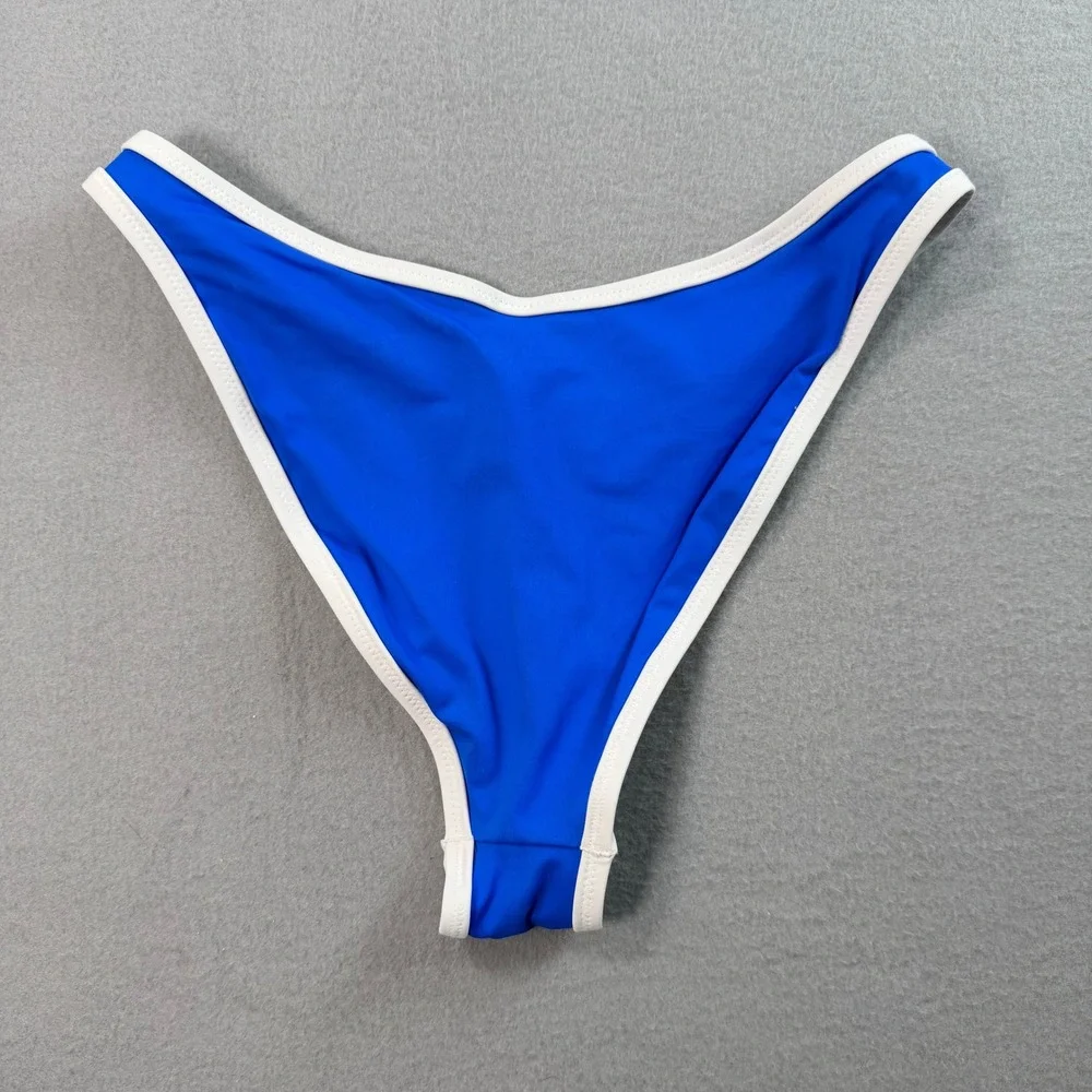SKIMS Swim Zip Front Bikini Bottom Womens Small Cobalt Blue High Cut Beachwear